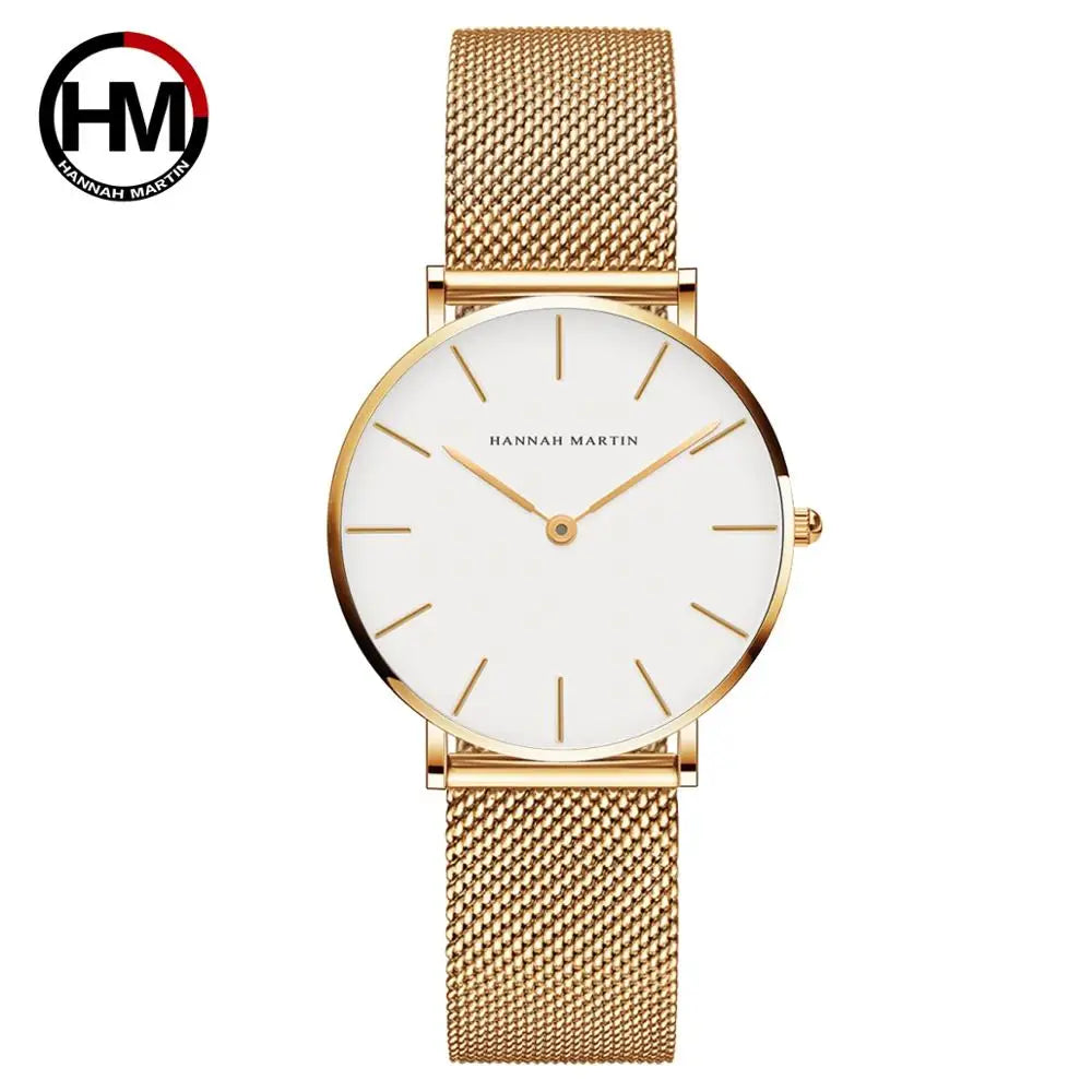 Montre Élégance HANNAH MARTIN pour Femme – Acier Inoxydable Classique & Quartz Japonais