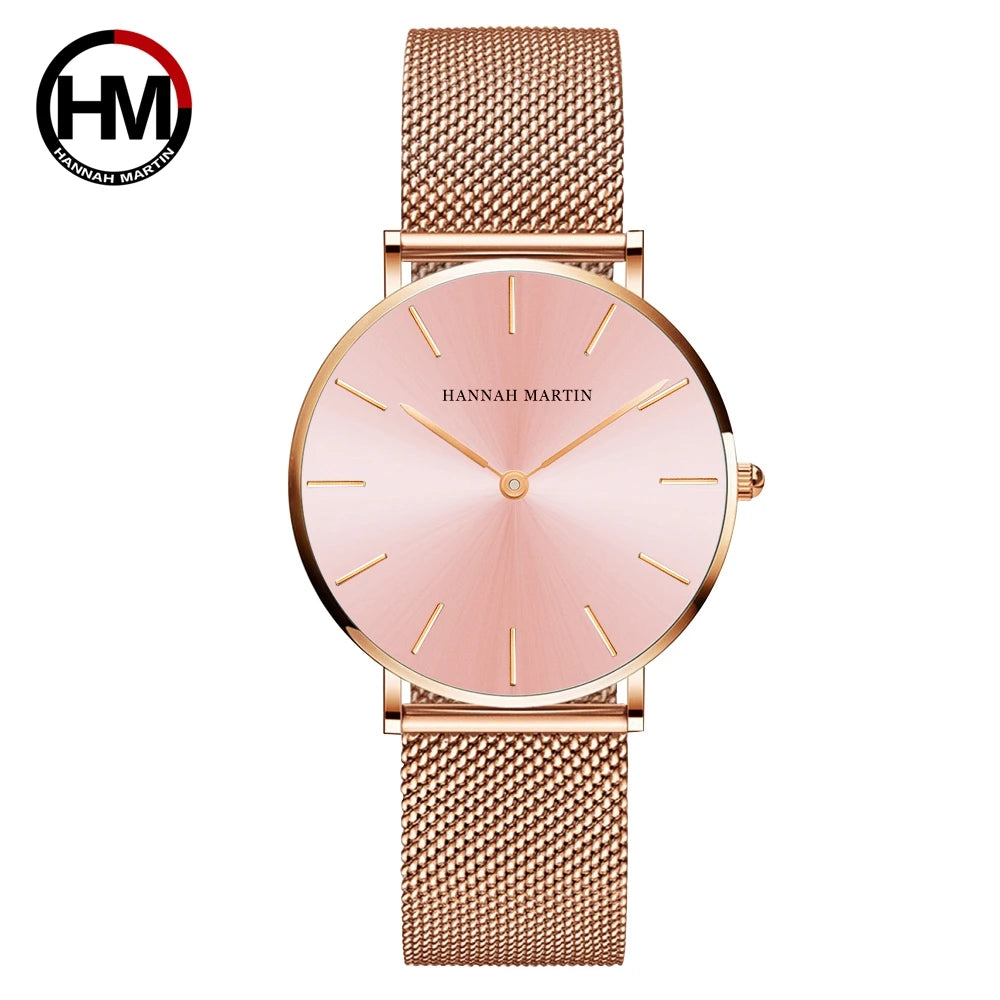 Montre Élégance HANNAH MARTIN pour Femme – Acier Inoxydable Classique & Quartz Japonais