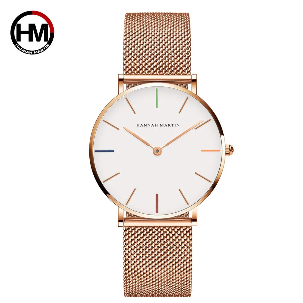 Montre Élégance HANNAH MARTIN pour Femme – Acier Inoxydable Classique & Quartz Japonais
