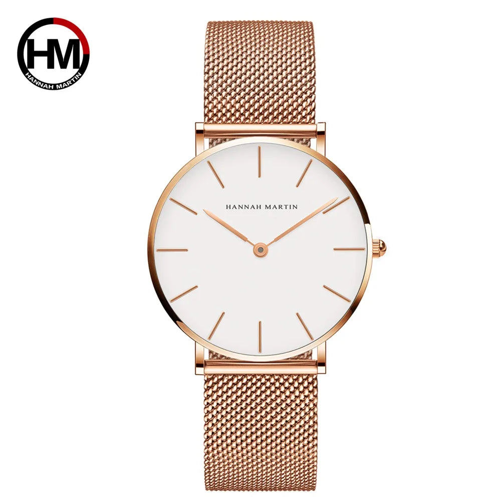 Montre Élégance HANNAH MARTIN pour Femme – Acier Inoxydable Classique & Quartz Japonais